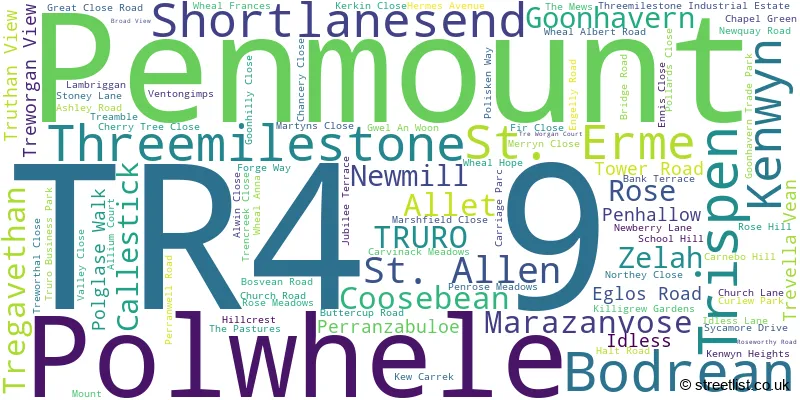 A word cloud for the TR4 9 postcode